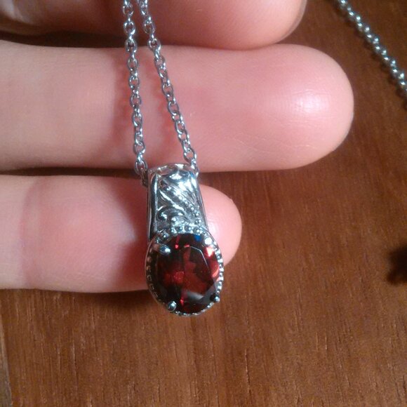 Mozambique Garnet Stainless Steel Pendant Necklace - Picture 1 of 11